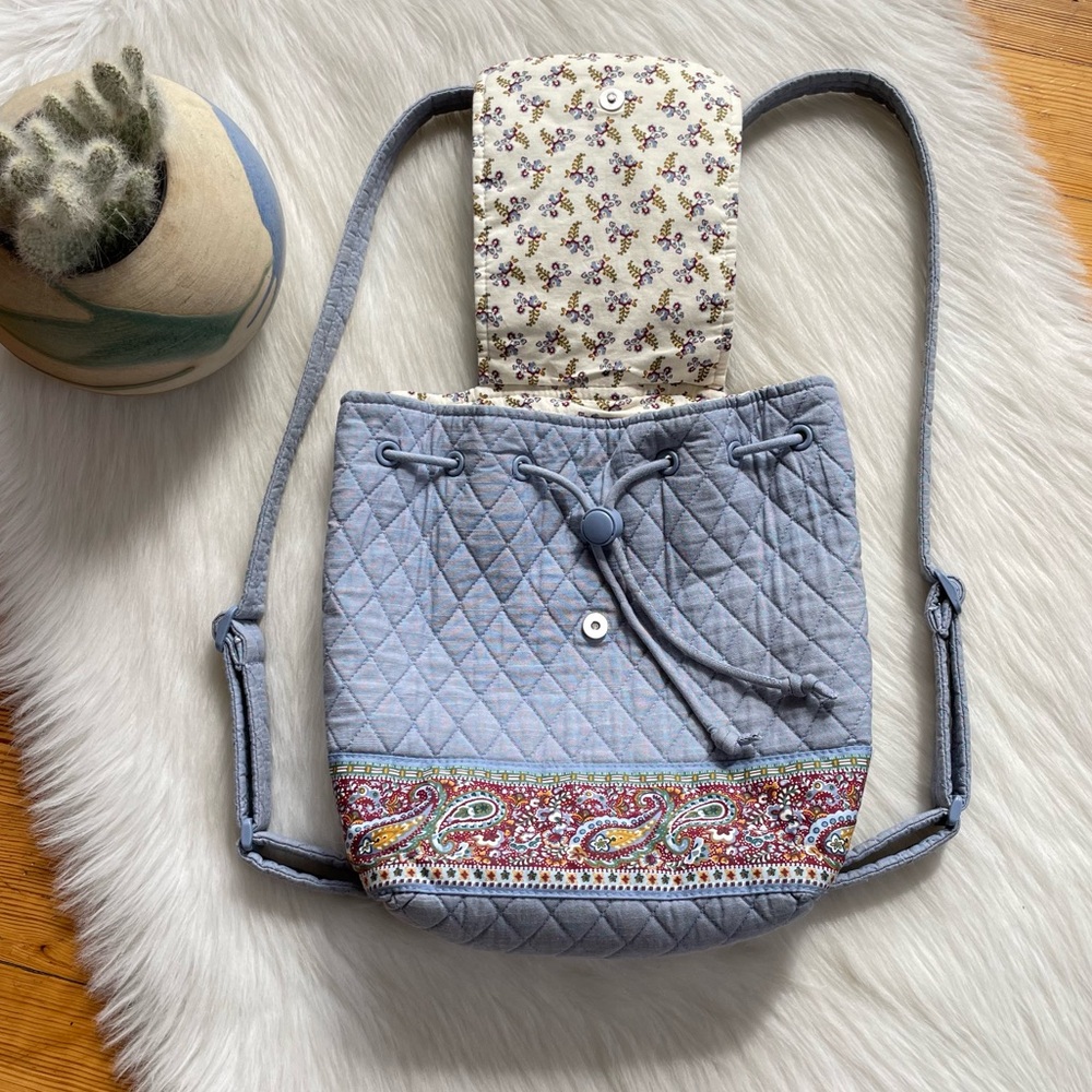 Vera Bradley Light Blue Quilted Paisley Accent Backpack - Picture 10 of 16